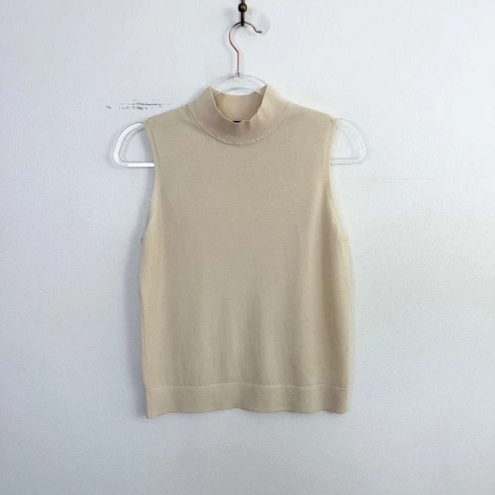 Theory Regal Wool Mock Neck Sweater Shell Ivory Sleeveless Knit Top M